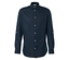 Chemise bleu foncé à manches longues, fermée par des boutons blancs.