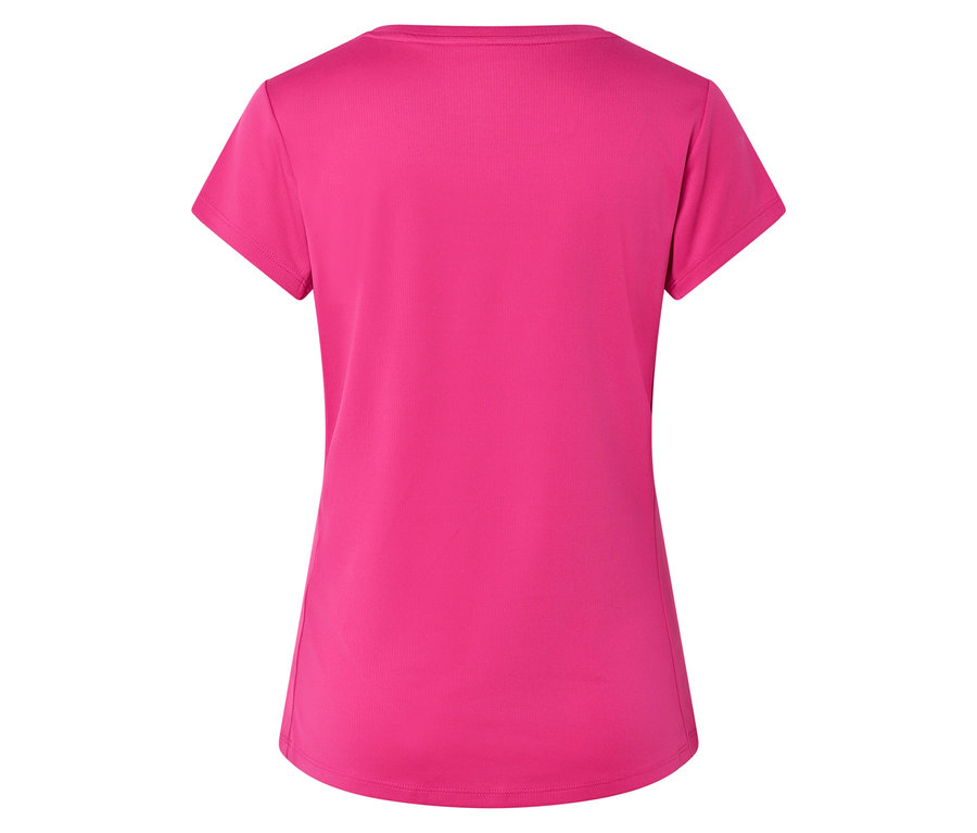 Vue arrière d'un t-shirt rose à manches courtes.