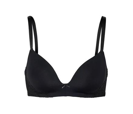 Soutien-gorge noir avec dentelle et nœud au centre.