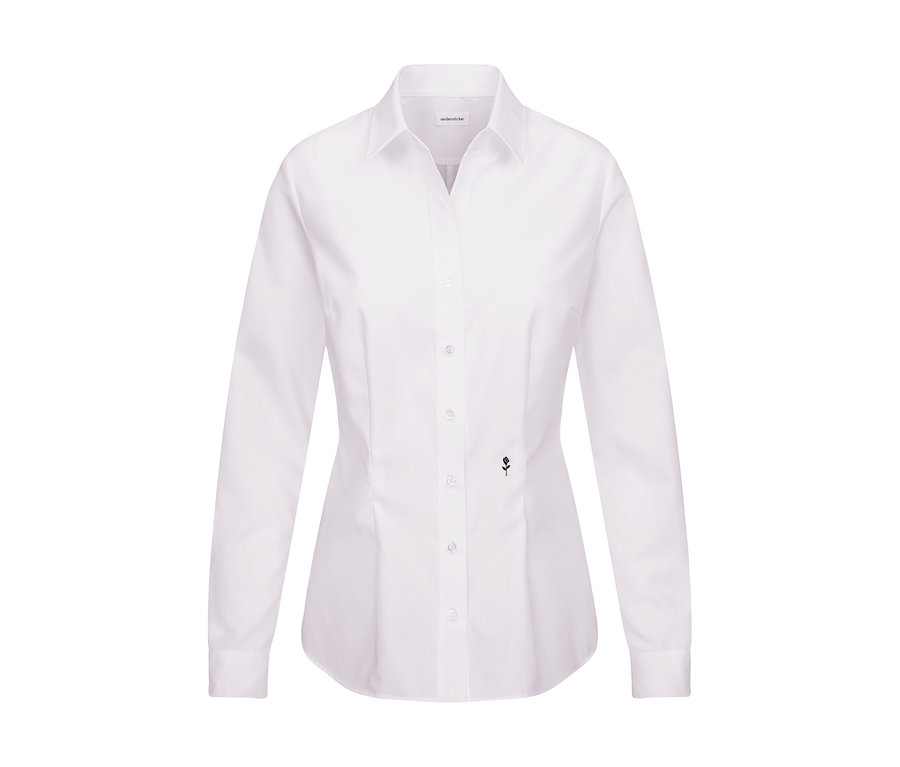 Chemisier Slim Fit non iron Seidensticker blanc à manches longues, col, boutonnage et petit logo rose noir.