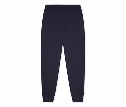 Bas de pyjama SCHIESSER pour enfant bleu foncé avec taille élastique et chevilles resserrées.