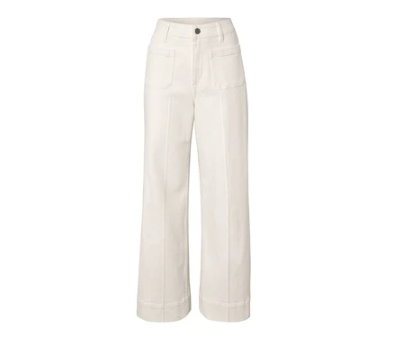 Jean Wide Leg blanc taille haute avec poches plaquées à l'avant et fermeture boutonnée foncée, Fit « Viki ».