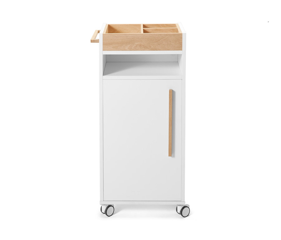 Chariot d’appoint pour salle de bains «Eklund» blanc avec tiroir et porte.