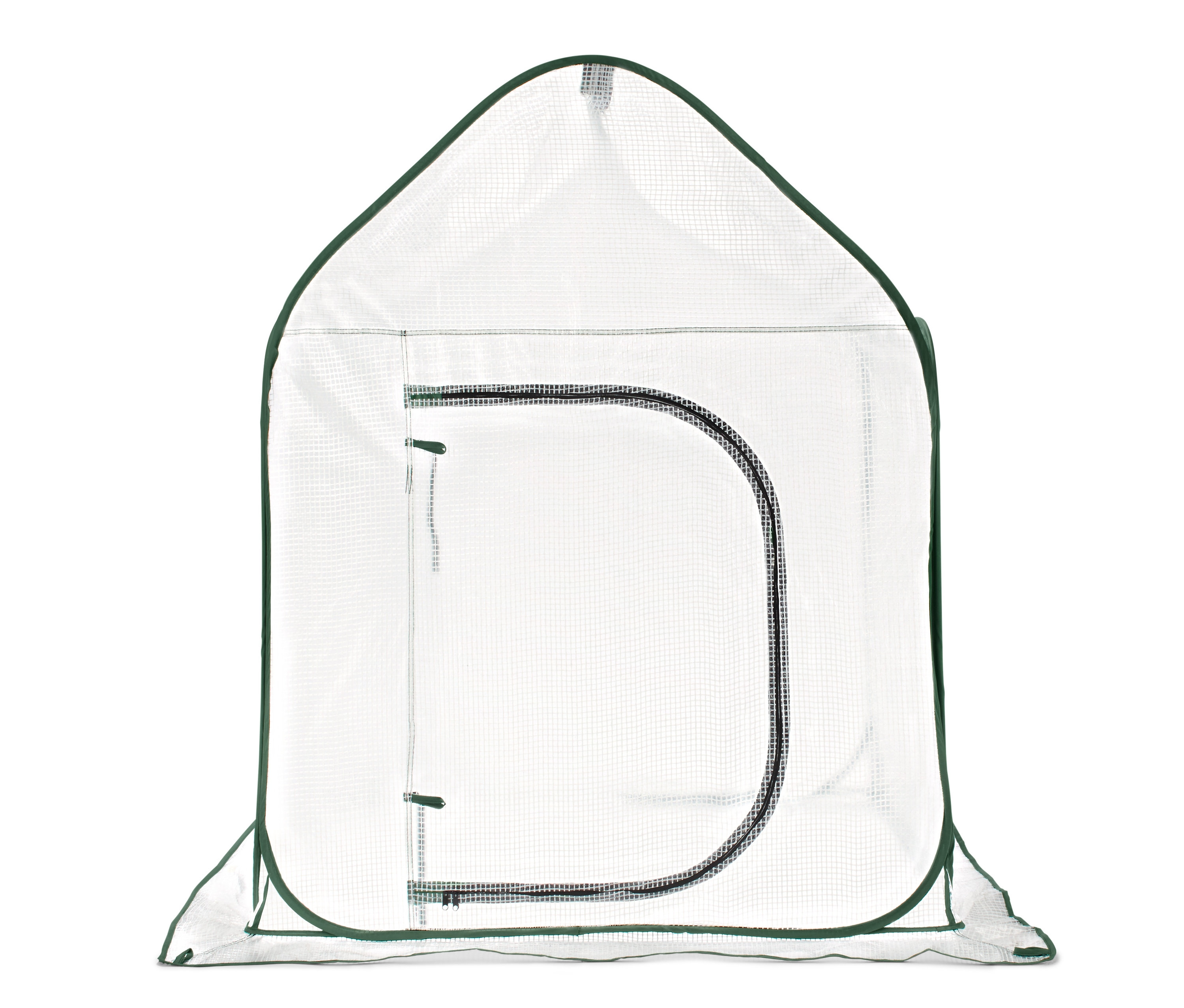 Une serre pop-up vide pour protéger les plantes avec une porte à fermeture éclair.