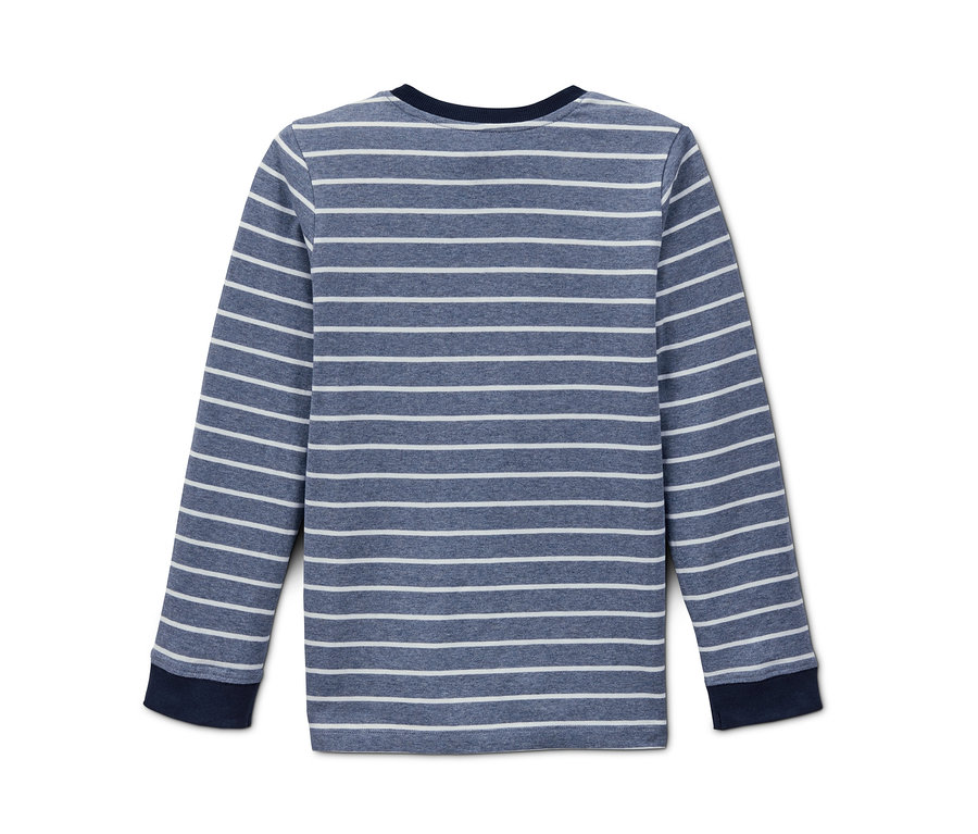 Pyjama pour enfants bleu rayé blanc.