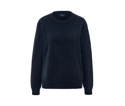 Pull en maille à motif ajouré de couleur bleu marine.