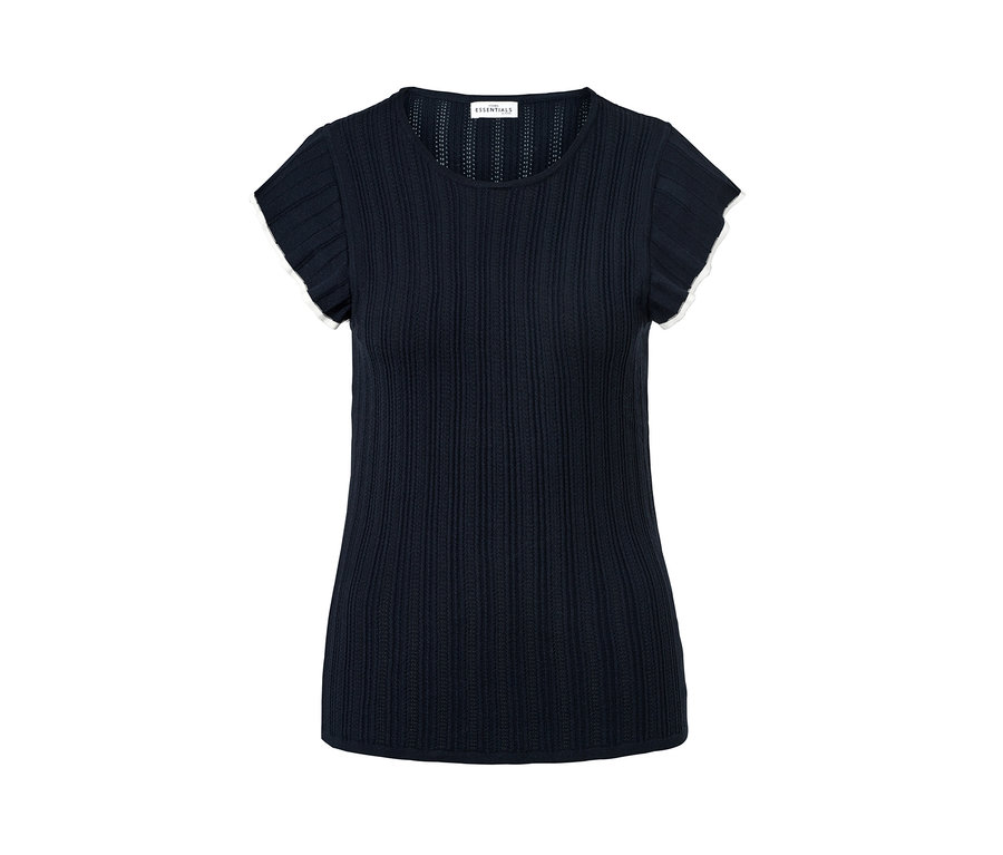 Top en maille bleu marine à motif ajouré.