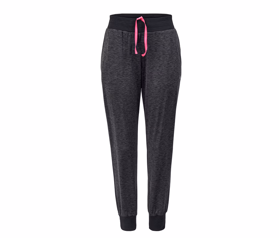 Pantalon de sport anthracite avec cordon de serrage rose.