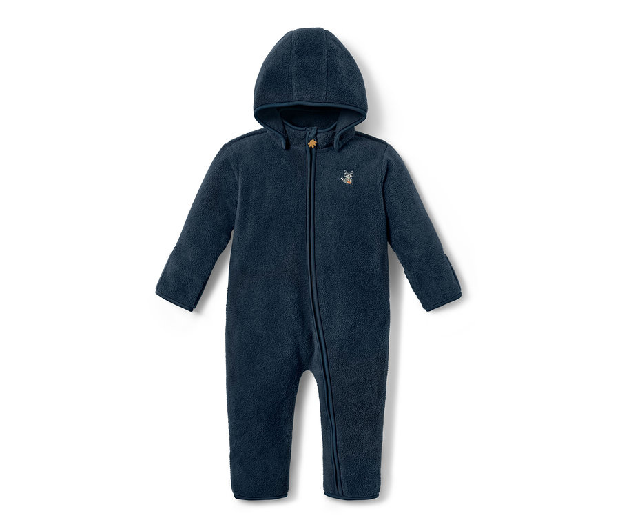 Combinaison en polaire bleu marine avec fermeture éclair et capuche.
