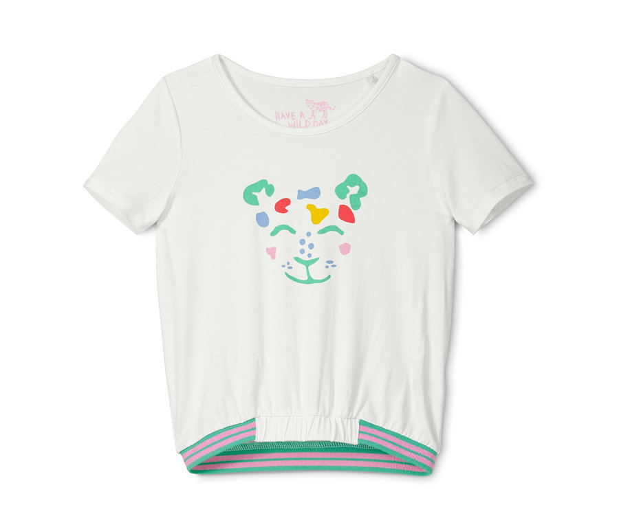 T-shirt à enfiler blanc avec un imprimé coloré de visage de lion.