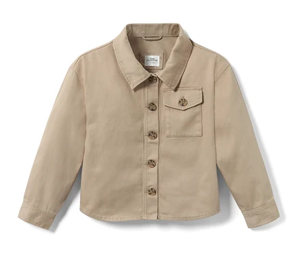 Veste en denim pour enfant avec boutons et poche.