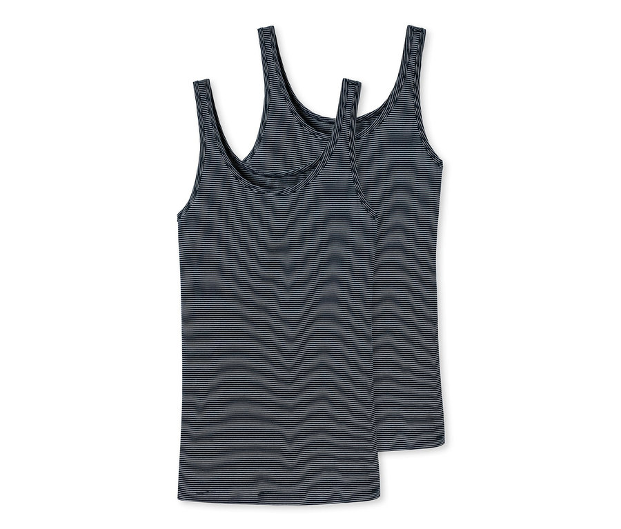 Deux débardeurs à bretelles bleu foncé à rayures SCHIESSER avec modal, lot de 2.