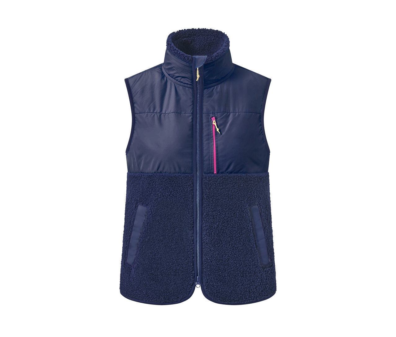 Gilet en peluche bleu marine.