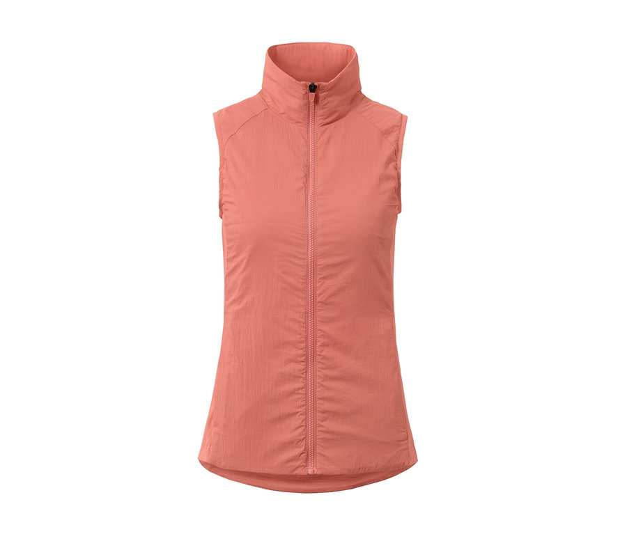 Un gilet de sport rose avec une fermeture éclair au milieu.