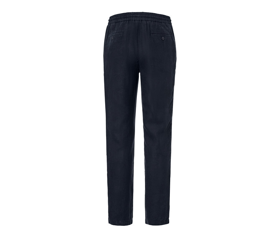 Vue détaillée de l'arrière d'un pantalon chino en lin.