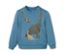 Sweatshirt bleu pour enfant avec motif dinosaure appliqué.