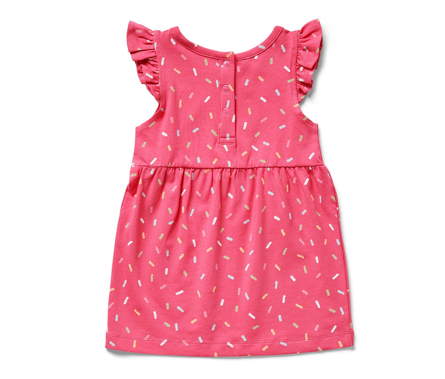 Robe en jersey rose pour enfant avec manches à volants et imprimé.