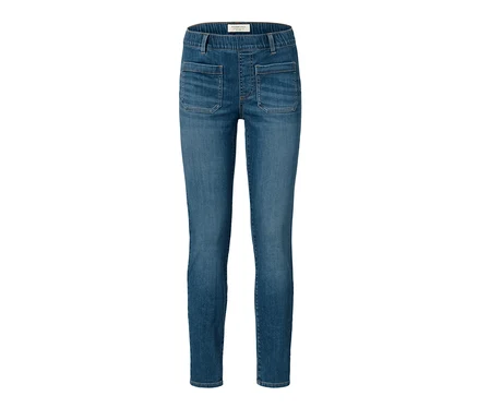 Tregging « Fit Nelly » bleu sur fond blanc.