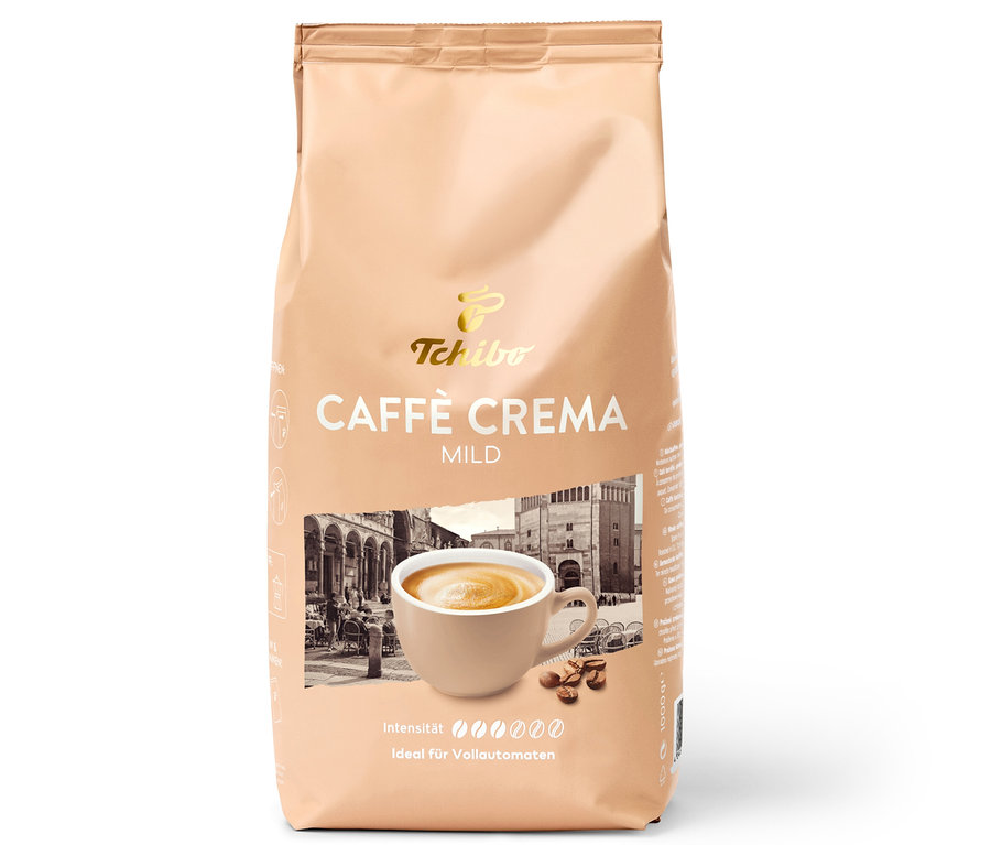 Un paquet de Caffè Crema Mild en grains – 1 kg et un CC – set de best-sellers en grains, 2x.