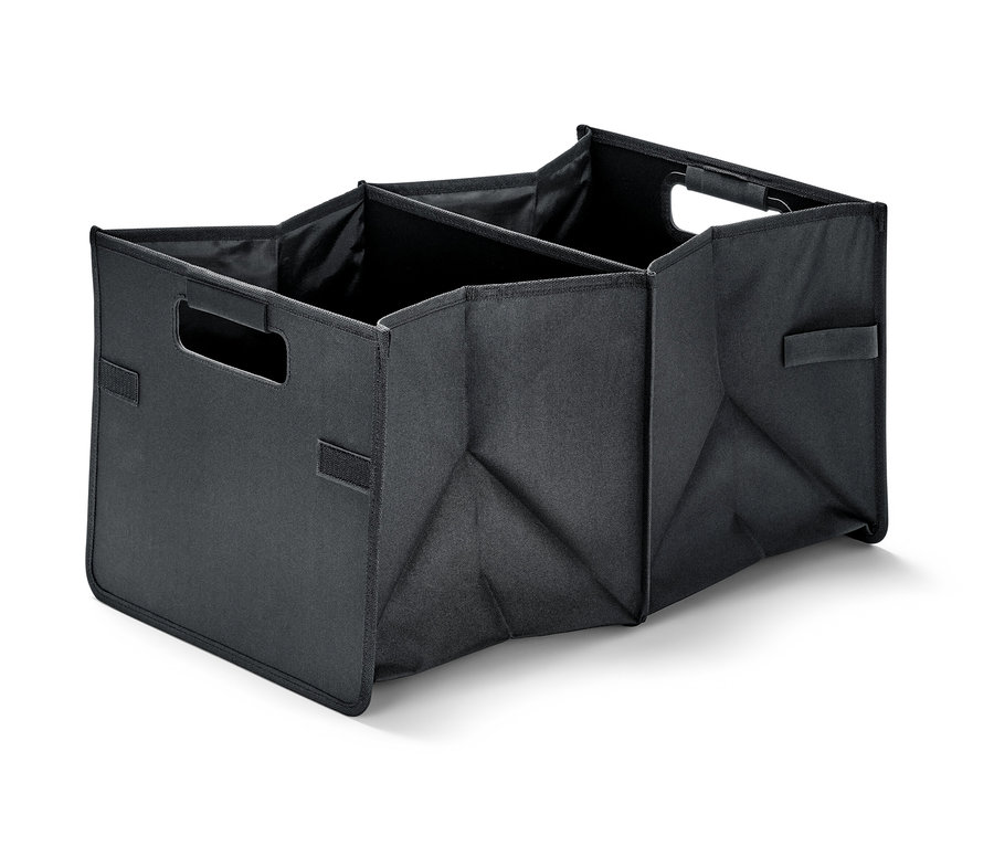 Un rangement pour voiture noir avec 2 compartiments.