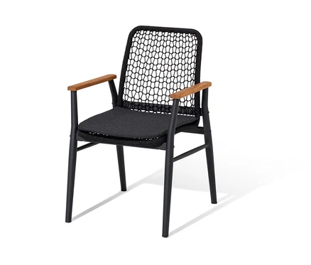 Chaise Dining avec accoudoirs en teck et tressage textile.