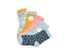 Cinq paires de chaussettes roses pour enfants avec différents motifs.