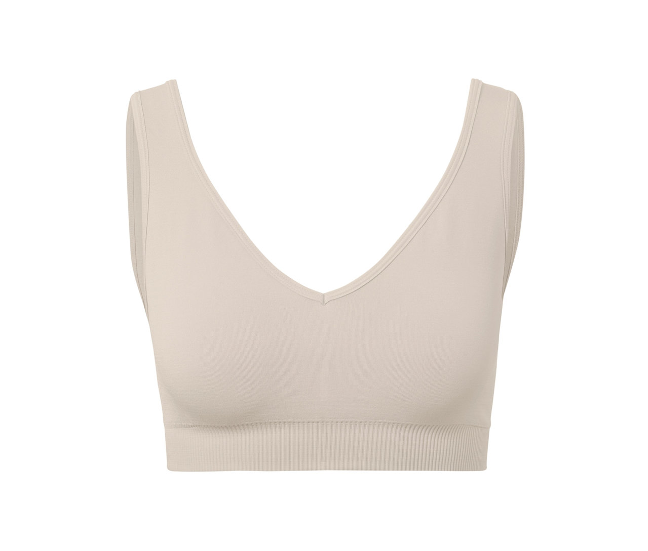 Brassière de sport sans coutures blanc cassé.