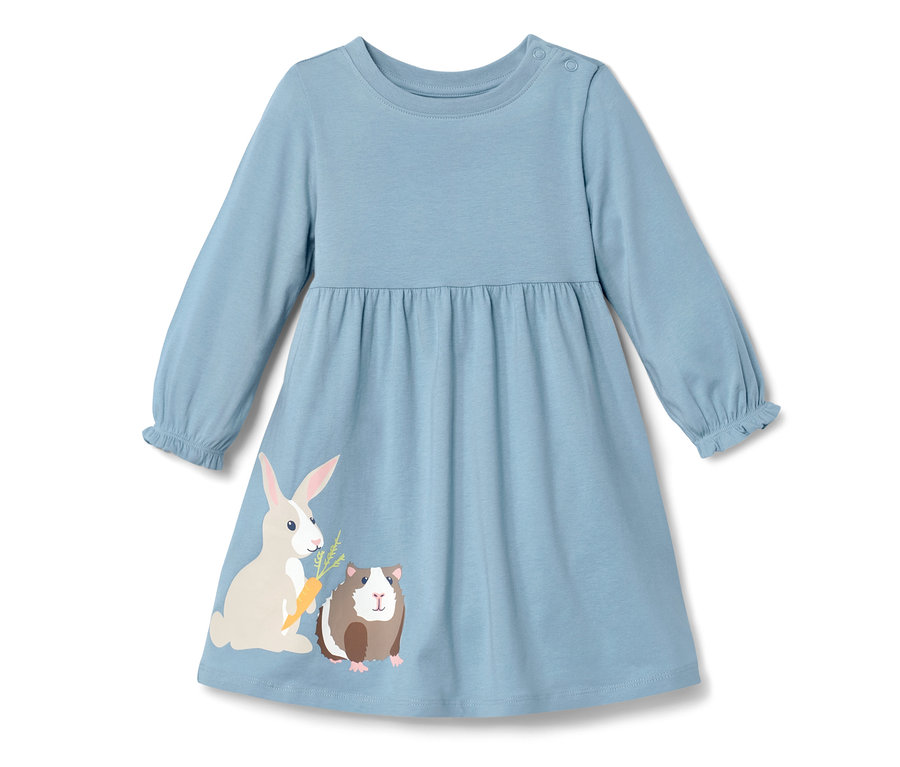 Robe en jersey bleu clair pour tout-petit avec motif lapin et cochon d'Inde.