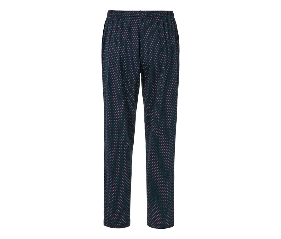 Pantalon relax marine à petits motifs.
