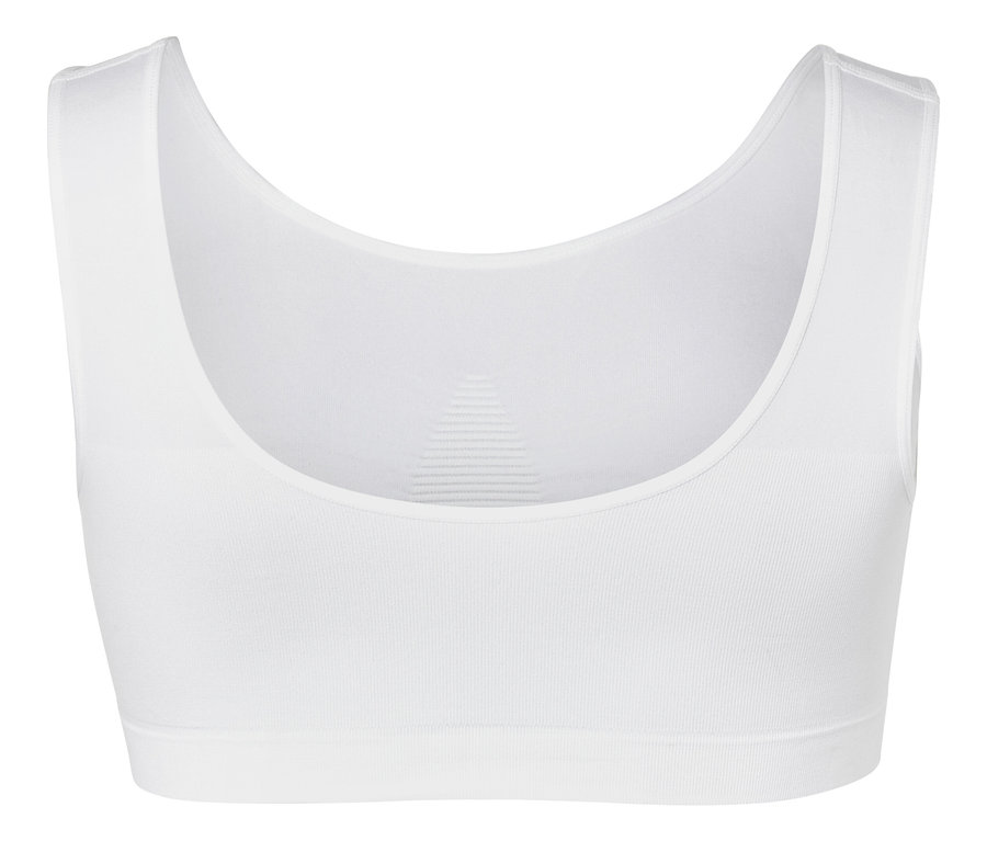 Soutien-gorge de sport blanc sans fermeture.