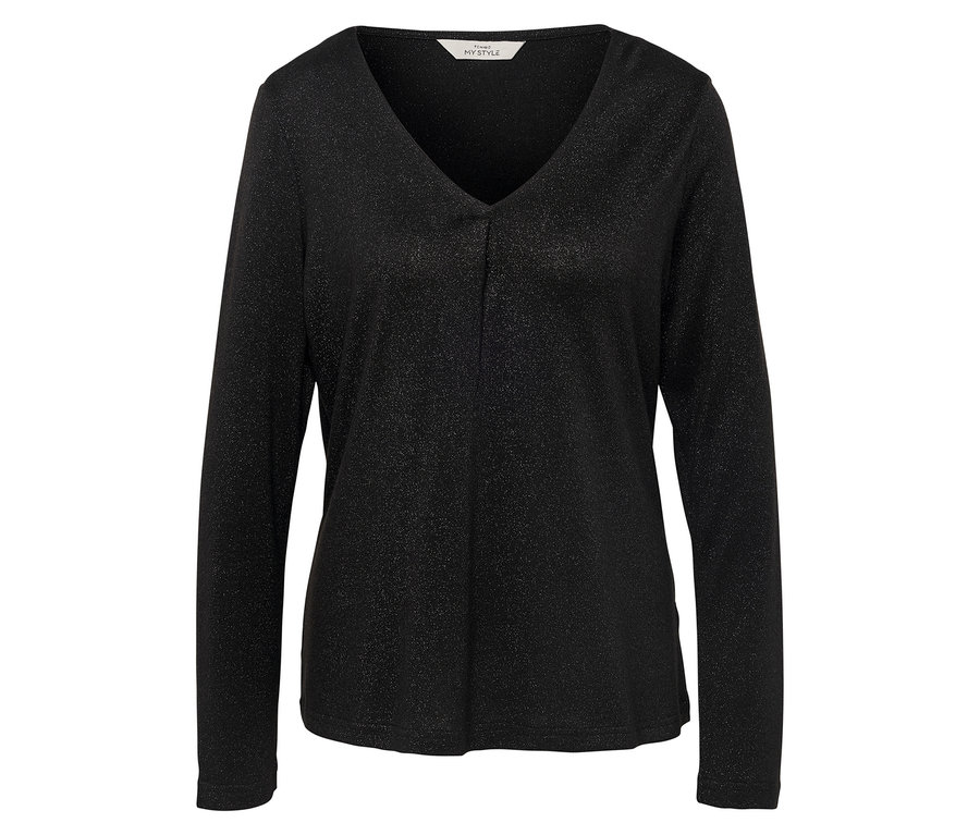 Chemisier noir à manches longues avec encolure en V.