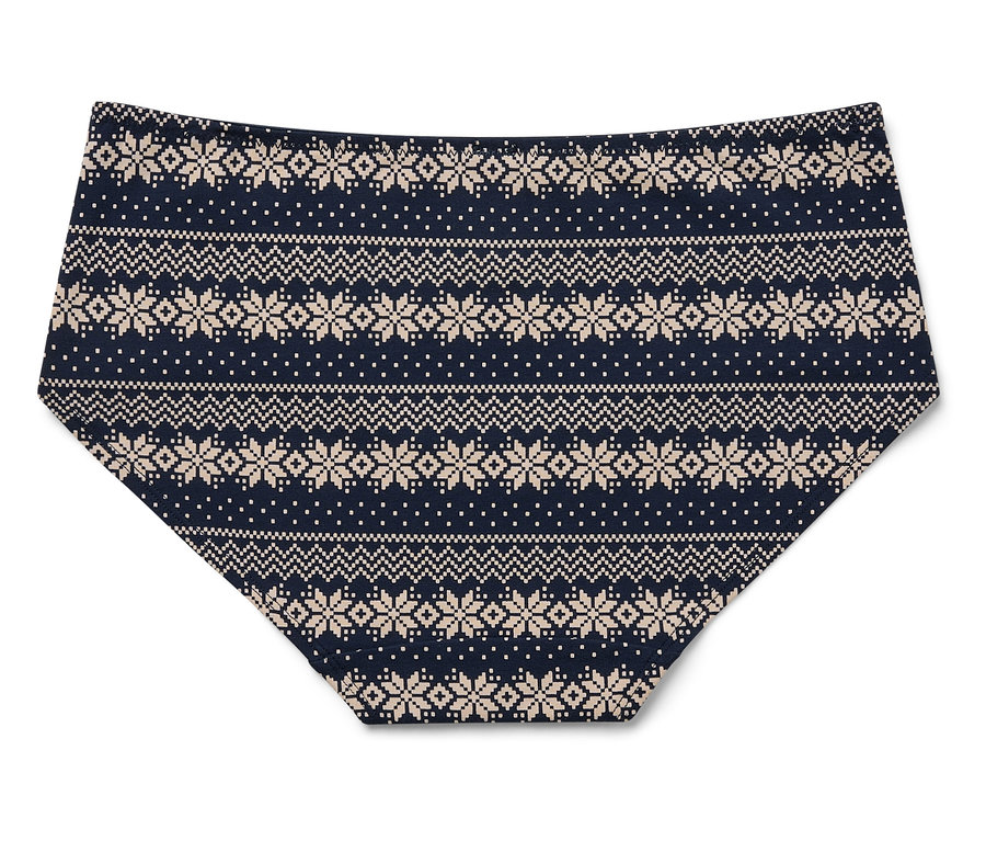 Culotte pour femmes avec motif de Noël sur fond bleu foncé.