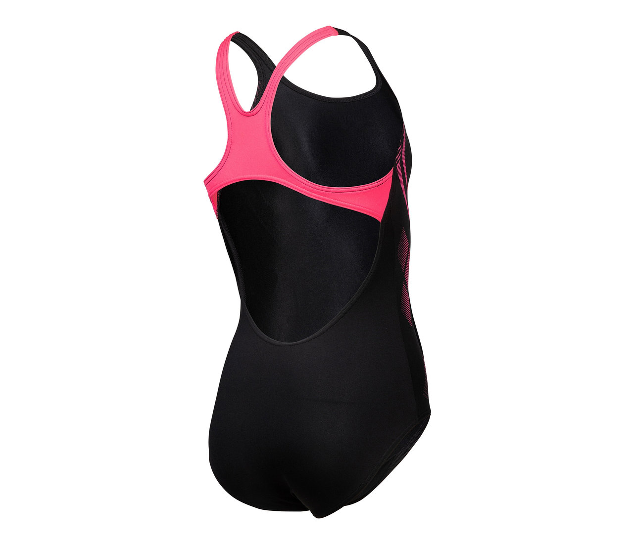 Maillot de bain arena Performance Poseidonia Swim Pro Back pour enfant, noir avec détails roses.