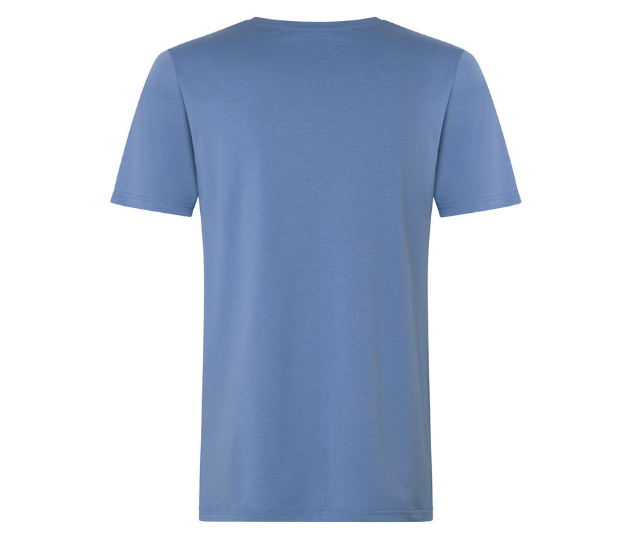 Vue arrière d'un t-shirt bleu clair.
