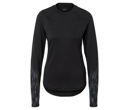 T-shirt noir à manches longues avec motif sur les manches.