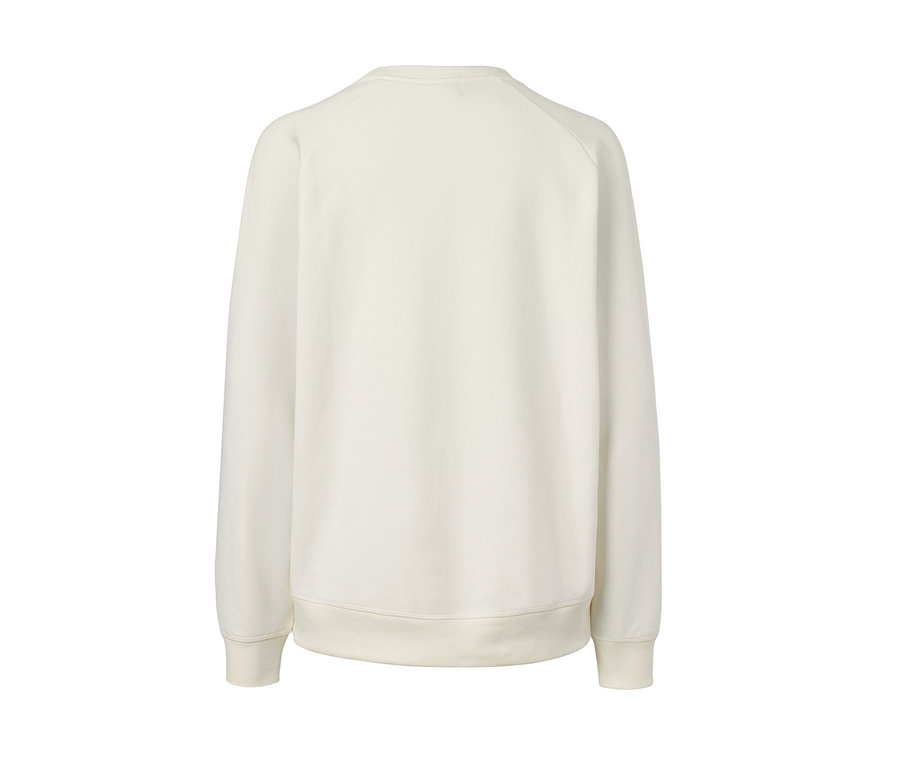 Vue arrière d'un sweat-shirt de yoga blanc naturel.