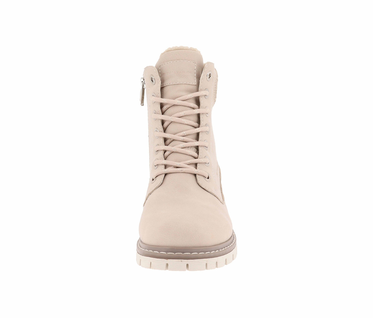 Botillon beige à lacets avec fermeture éclair.