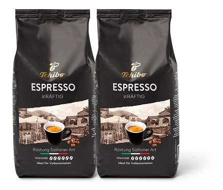 Deux paquets de café Tchibo Espresso Kräftig - 2x 1 kg en grains.