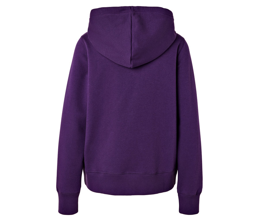 Dos d'un sweat à capuche violet.
