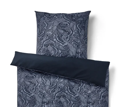 Parure de lit en renforcé bleu de taille standard et grande taille avec motif cachemire.