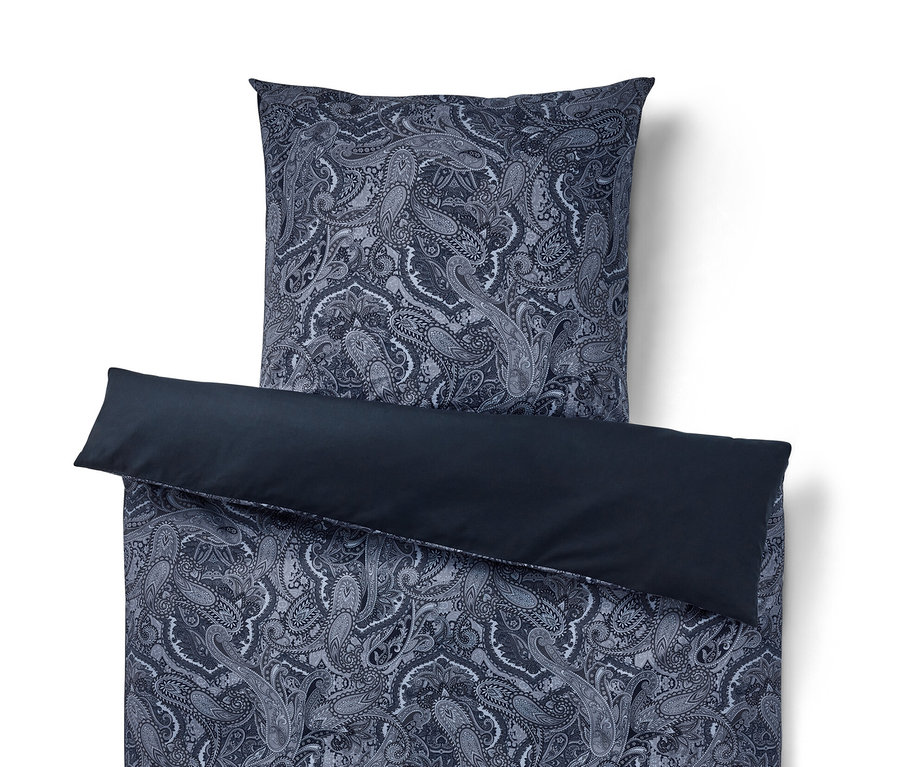 Parure de lit en renforcé bleu de taille standard et grande taille avec motif cachemire.