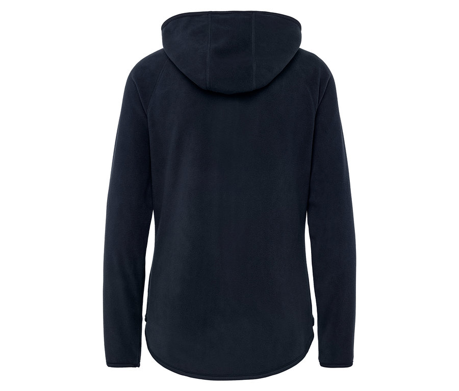 Veste polaire bleu foncé à capuche, vue de dos.