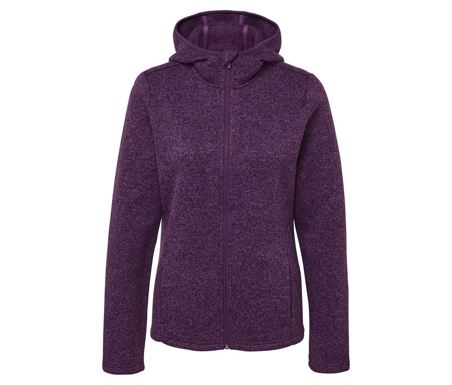 Veste zippée à capuche en polaire violette.
