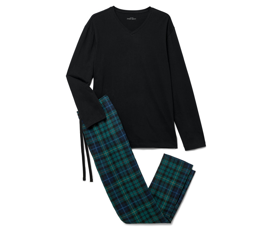 Haut de pyjama noir à manches longues et pantalon de pyjama à carreaux.