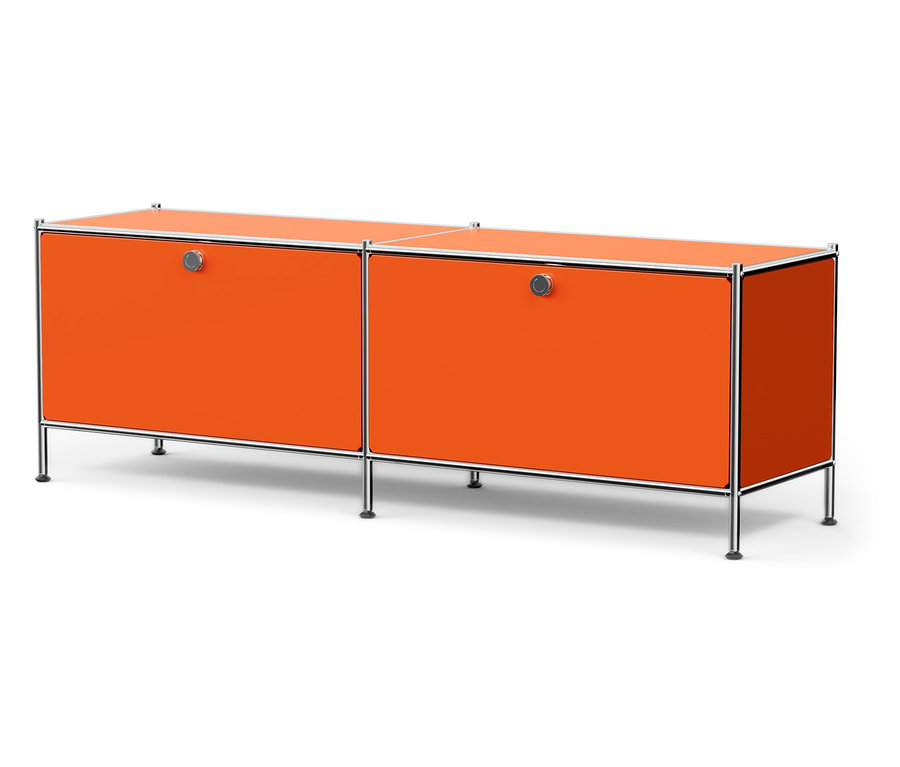 Meuble bas en métal orange »CN3« avec 2 compartiments à rabat.