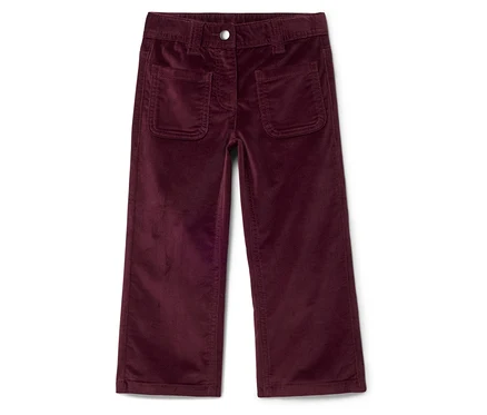 Pantalon de velours côtelé bordeaux pour enfants avec poches.