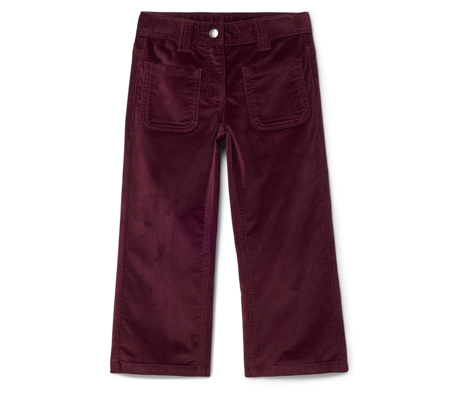 Pantalon de velours côtelé bordeaux pour enfants avec poches.