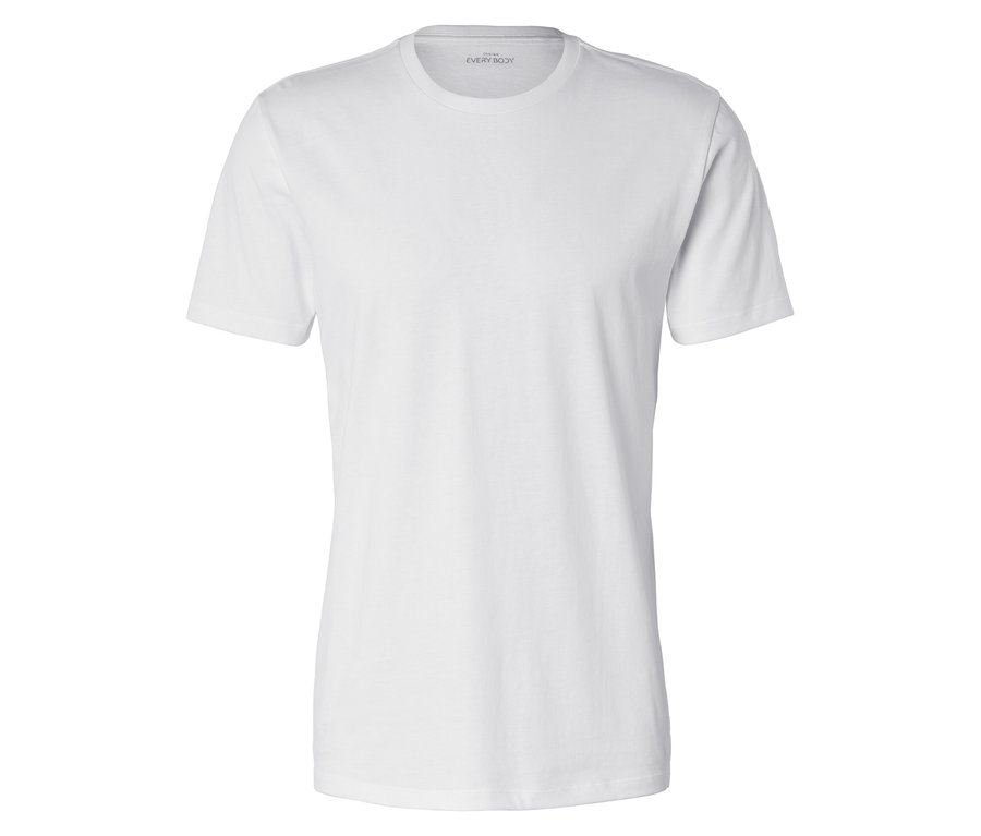 T-shirt blanc à manches courtes posé sur un fond blanc.