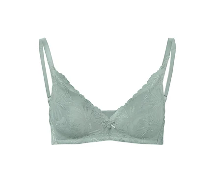 Soutien-gorge en dentelle verte avec de fines bretelles.