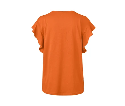 T-shirt orange à volants aux manches.